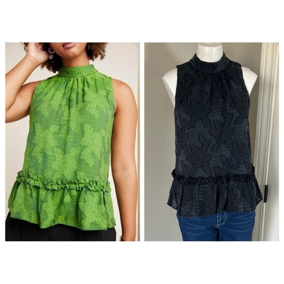 Anthropologie Maeve Savannah Swing Textured Top Blouse Ruffled Black Sz 2 - Picture 1 of 12